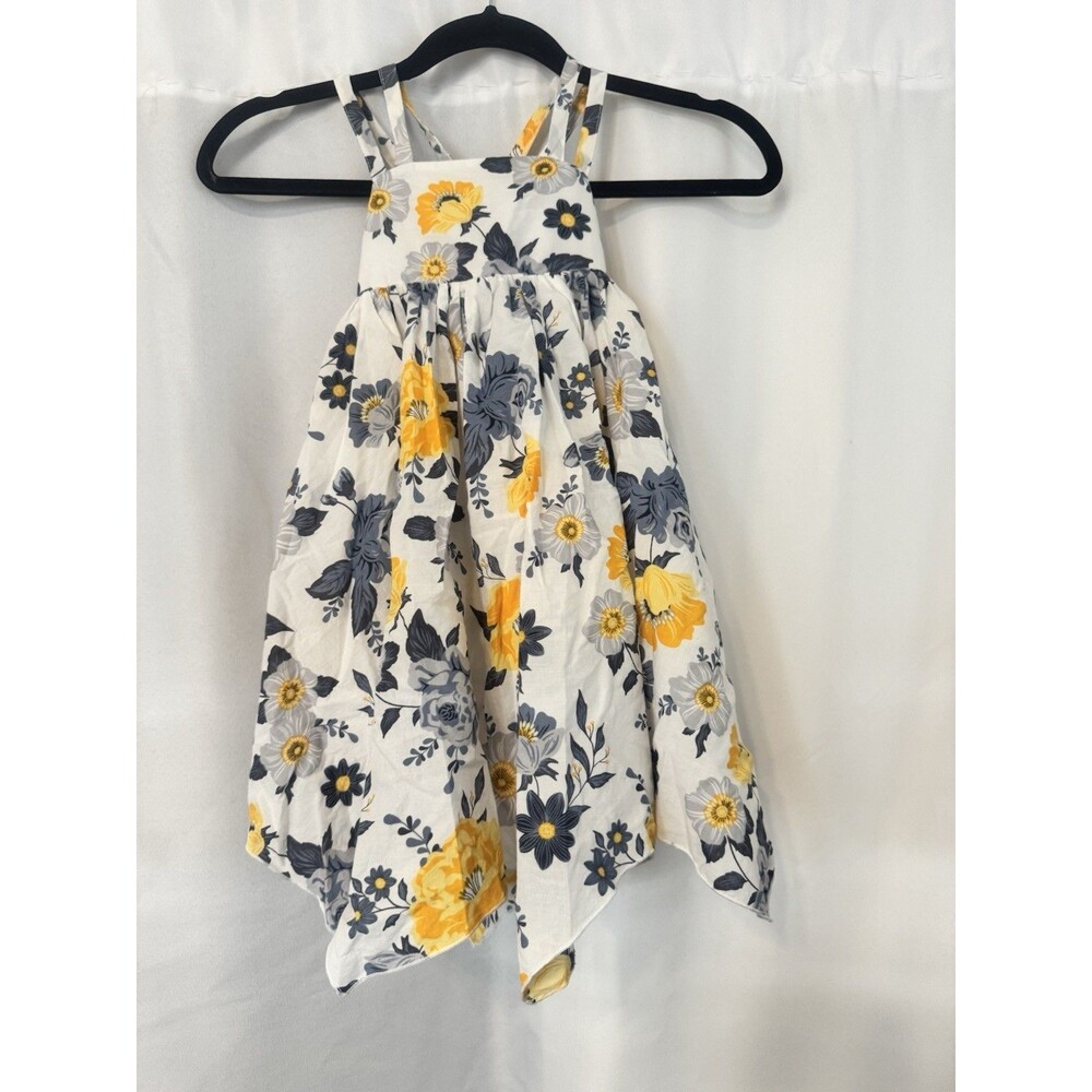 Joie Girls 4T Floral Handkerchief Hem Sleeveless Midi Dress White Yellow